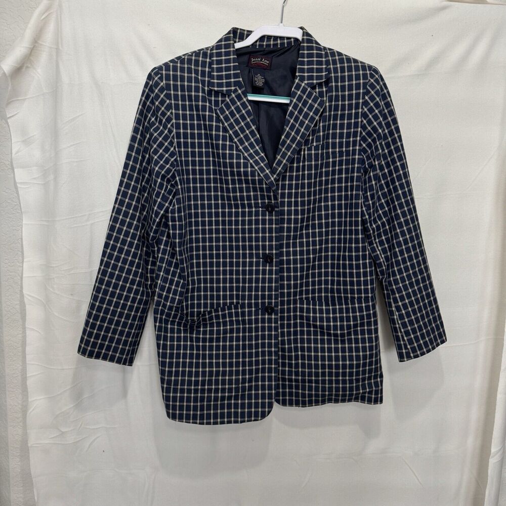 Jessi Lee Blazer Women's Sz M Blue & Beige Shoulder‎ Pads Vintage
